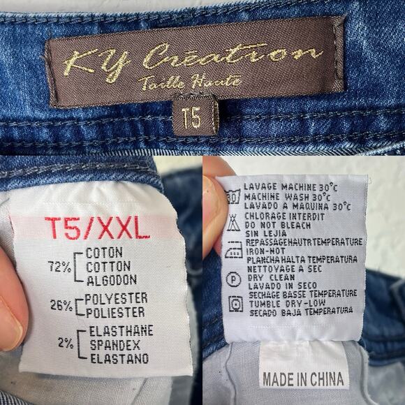 KY Creation high-waist Blue Jeans Straight Leg Raw Hem Size XXL-T5, Cotton blend - Picture 8 of 8